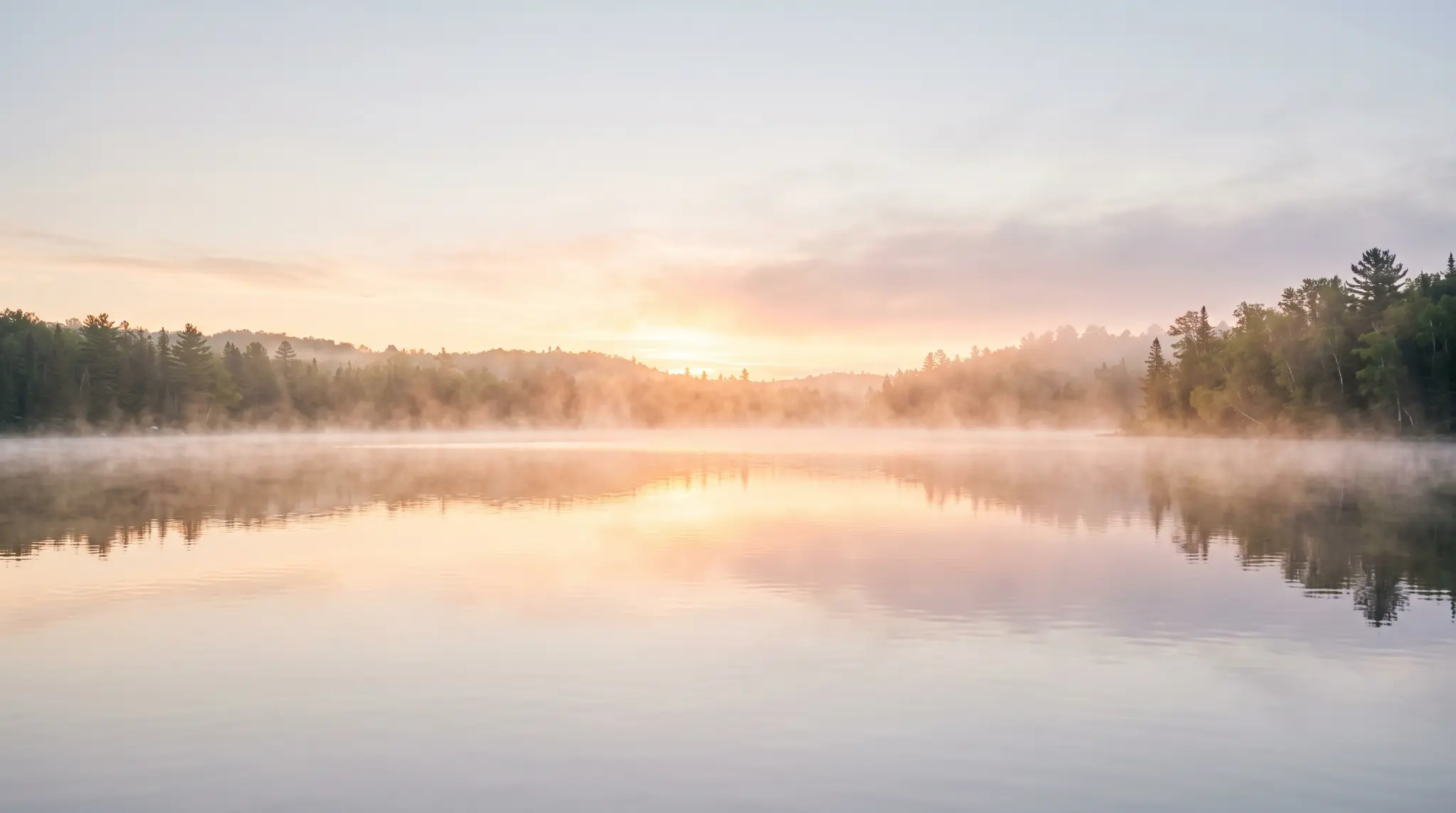 Morning mist on a still lake
